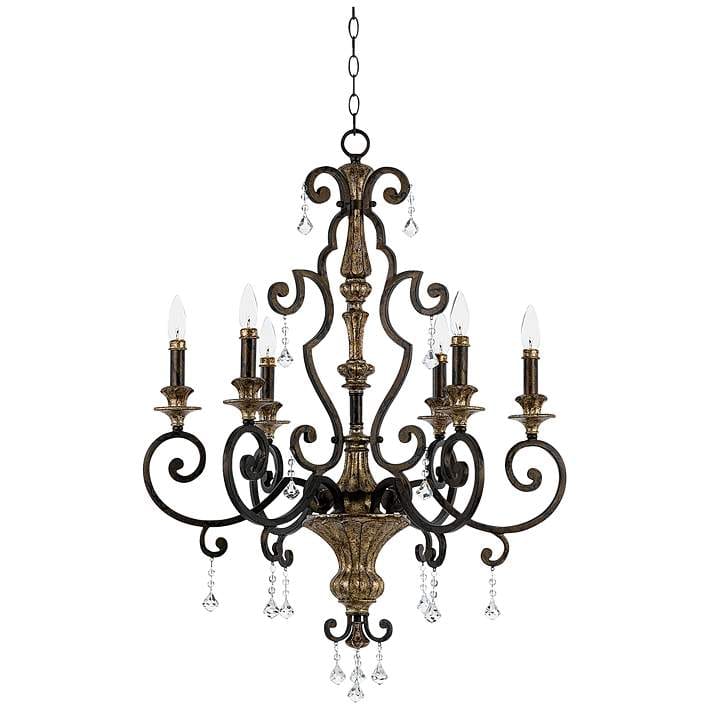 Iron Chandelier Wide Six Light Bronze Traditional Chandelier
