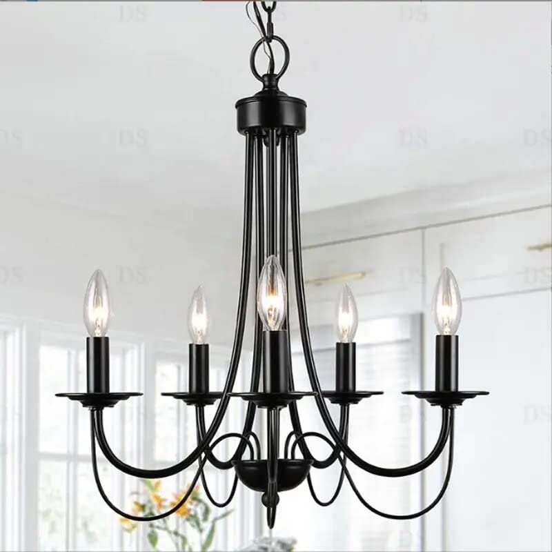 Iron Chandelier | Black Farmhouse Chandelier Rustic French Country Chandelier 5-Light Metal Candle Chandelier Light Fixture for Dining,Living Room,Foyer,Bedroom,Kitchen Island 23.6 Inches