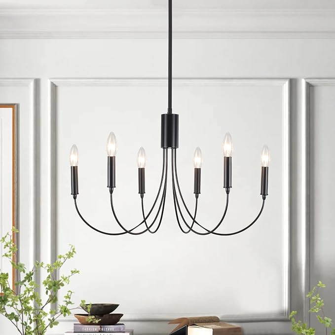 Black Farmhouse Chandelier 4 Lights, Vintage Cage Chandeliers E12 Base Ceiling Light Fixtures Semi Flush Mount Lantern Pendant Light for Dining Room Entryway Hallway Foyer Kitchen