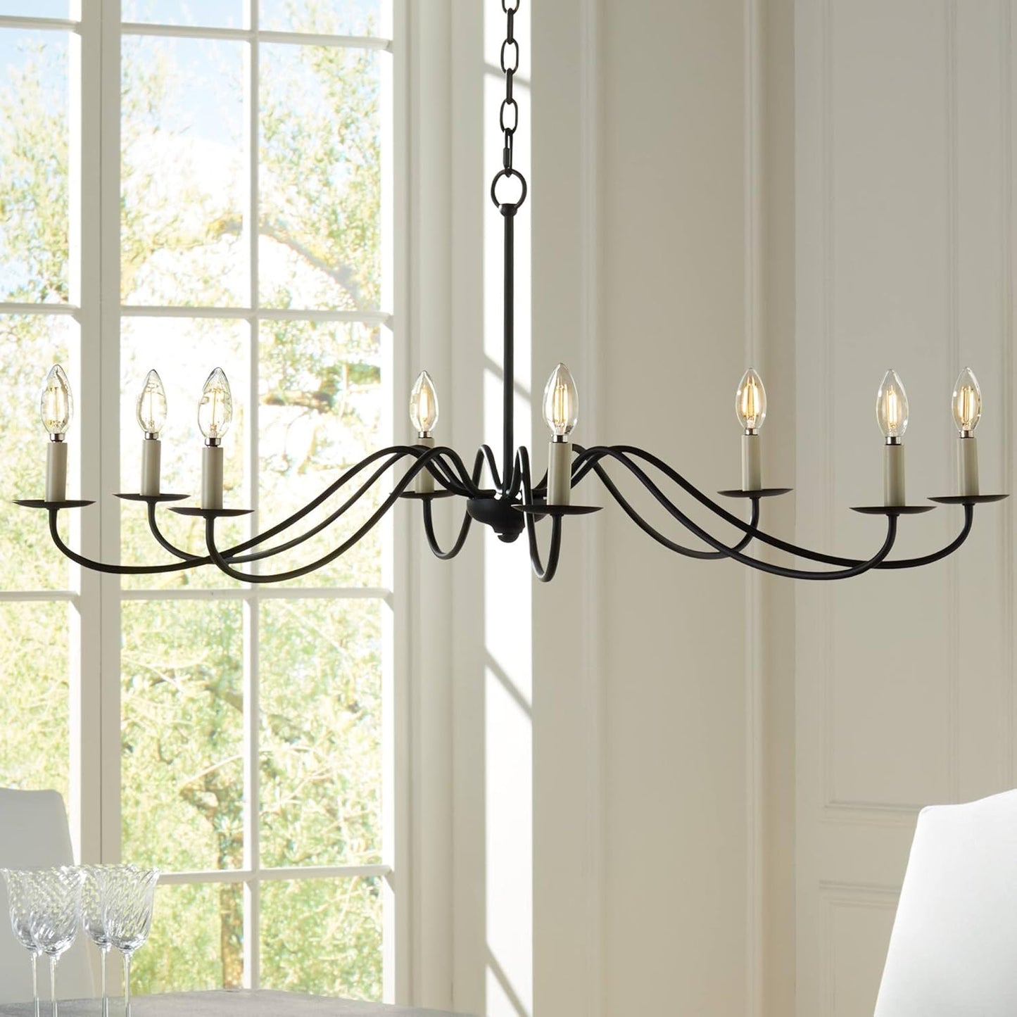 Iron Works Iron Chandelier Marine Iron Chandelier Black Hanging Iron Chandelier Chandelier Lighting Iron Chandelier 42" Wide Farmhouse Rustic Bent Arms 8-Light Fixture for Dining Room Living House Home Foyer Kitchen Island Entryway High Ceilings