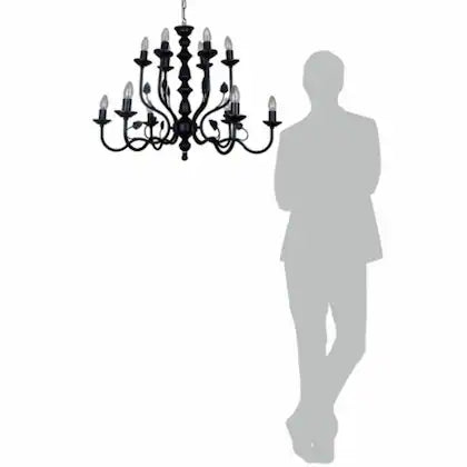 Chandelier | Vintage Style Black Iron Chandelier with 12 Candle Lights