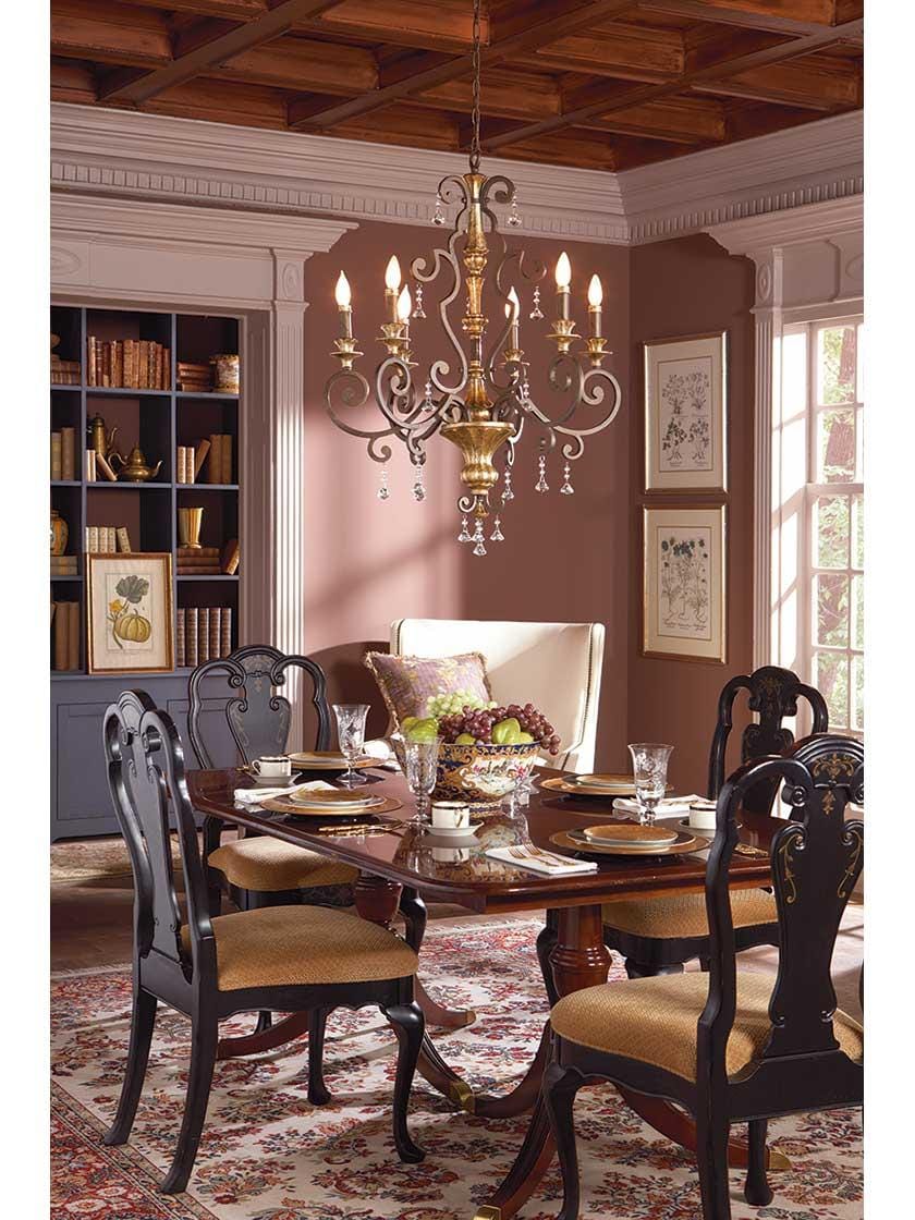 Iron Chandelier Wide Six Light Bronze Traditional Chandelier