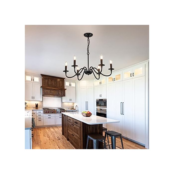 Iron Chandelier Light Fixture Vintage 6-Lights Candle Style Rustic Chandelier Retro Farmhouse Black Chandelier for Dining Room, Kitchen Island, Living Room, Bedroom, E12