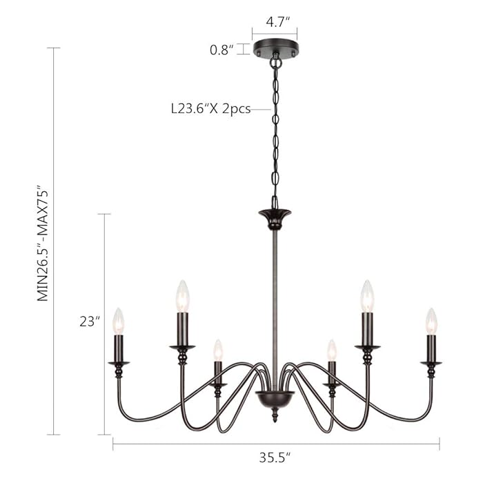 6-Light Farmhouse Chandelier Antique Wrought Iron Candle Chandeliers for Dining Room Living Room Bedroom Entryway, Oil Rubbed Brown