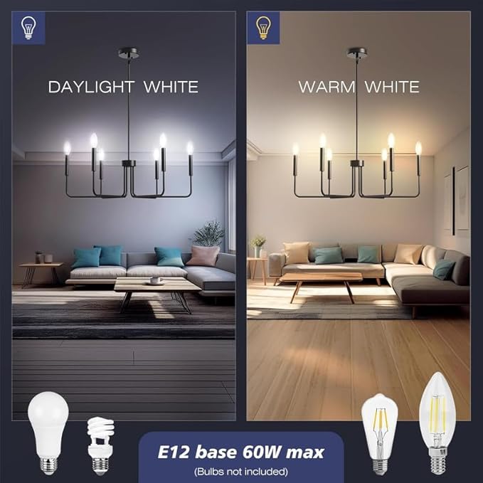 Black Chandelier, 6-Light Metal Modern Farmhouse Chandeliers for Dining Room Light Fixture, Candle Hanging Pendant Light for Kitchen, Living Room