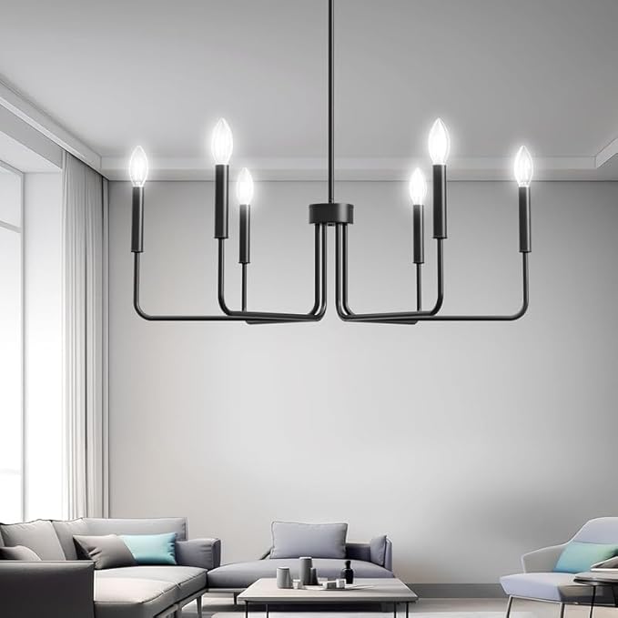 Black Chandelier, 6-Light Metal Modern Farmhouse Chandeliers for Dining Room Light Fixture, Candle Hanging Pendant Light for Kitchen, Living Room