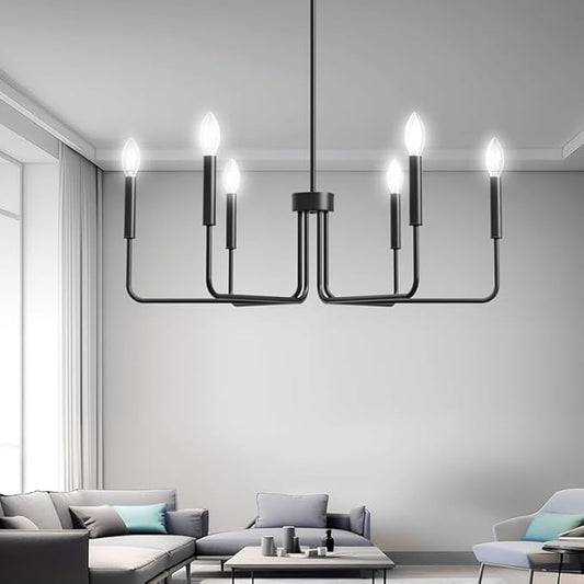 Black Chandelier, 6-Light Metal Modern Farmhouse Chandeliers for Dining Room Light Fixture, Candle Hanging Pendant Light for Kitchen, Living Room
