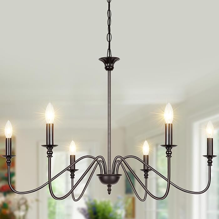 6-Light Farmhouse Chandelier Antique Wrought Iron Candle Chandeliers for Dining Room Living Room Bedroom Entryway, Oil Rubbed Brown