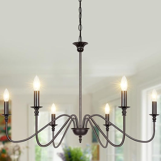 6-Light Farmhouse Chandelier Antique Wrought Iron Candle Chandeliers for Dining Room Living Room Bedroom Entryway, Oil Rubbed Brown