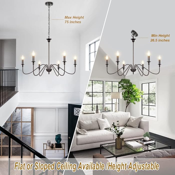 6-Light Farmhouse Chandelier Antique Wrought Iron Candle Chandeliers for Dining Room Living Room Bedroom Entryway, Oil Rubbed Brown