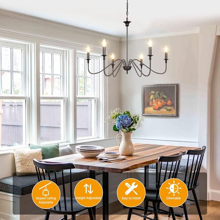 6-Light Farmhouse Chandelier Antique Wrought Iron Candle Chandeliers for Dining Room Living Room Bedroom Entryway, Oil Rubbed Brown