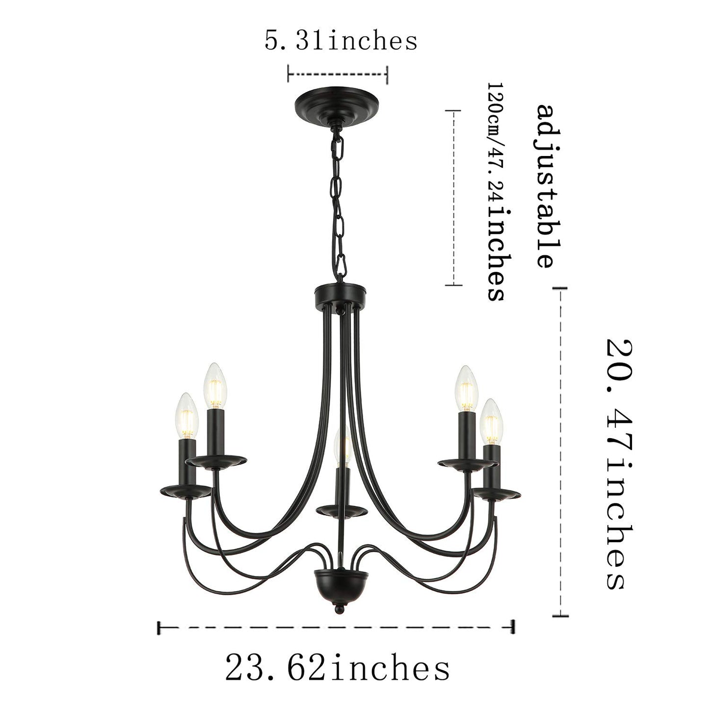 Iron Chandelier | Black Farmhouse Chandelier Rustic French Country Chandelier 5-Light Metal Candle Chandelier Light Fixture for Dining,Living Room,Foyer,Bedroom,Kitchen Island 23.6 Inches