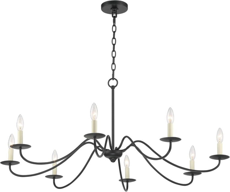 Iron Works Iron Chandelier Marine Iron Chandelier Black Hanging Iron Chandelier Chandelier Lighting Iron Chandelier 42" Wide Farmhouse Rustic Bent Arms 8-Light Fixture for Dining Room Living House Home Foyer Kitchen Island Entryway High Ceilings