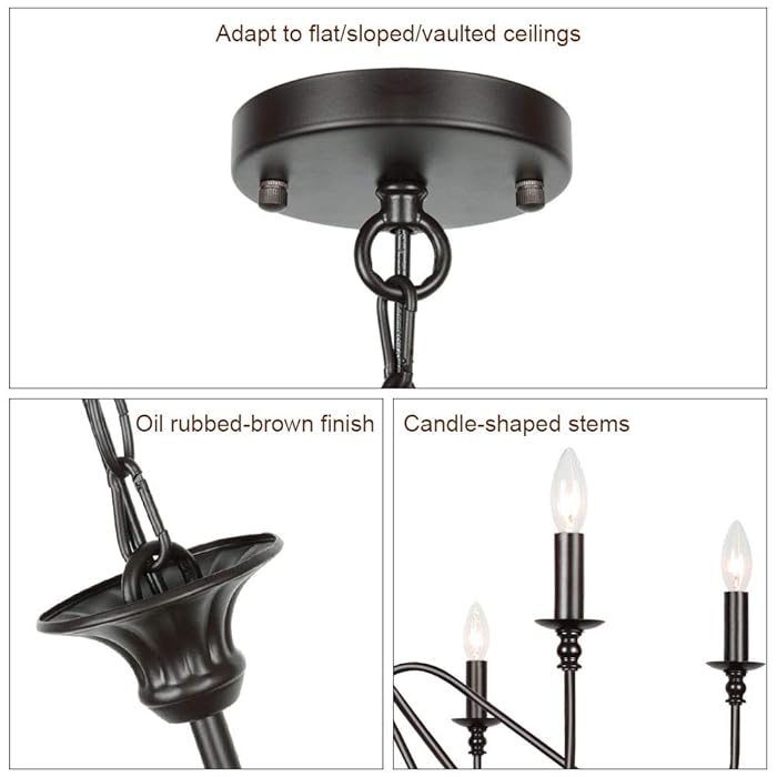 6-Light Farmhouse Chandelier Antique Wrought Iron Candle Chandeliers for Dining Room Living Room Bedroom Entryway, Oil Rubbed Brown