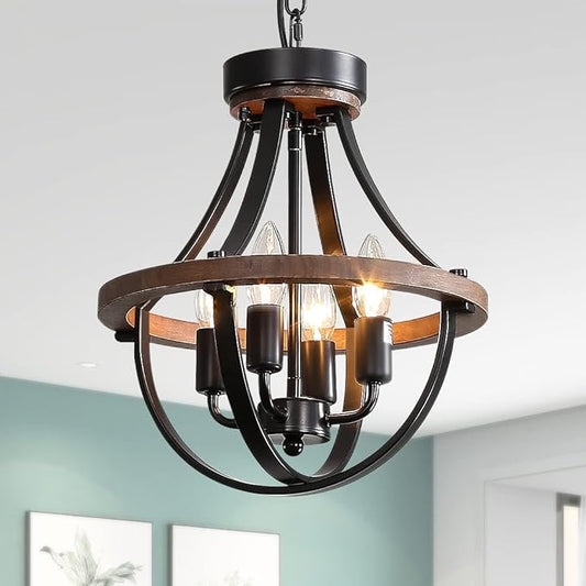 Chandelier | Farmhouse Chandelier, Modern Hanging Pendant Lighting, 4-Light Rustic Ceiling Light Fixture, Vintage Chandelier for Hallway Foyer Dining Room Entryway Kitchen Island Bedroom