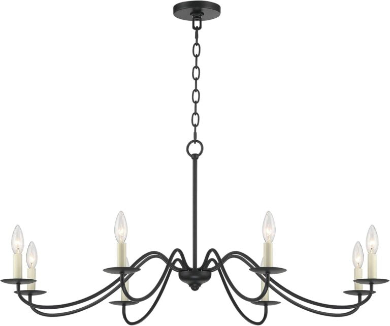 Iron Works Iron Chandelier Marine Iron Chandelier Black Hanging Iron Chandelier Chandelier Lighting Iron Chandelier 42" Wide Farmhouse Rustic Bent Arms 8-Light Fixture for Dining Room Living House Home Foyer Kitchen Island Entryway High Ceilings