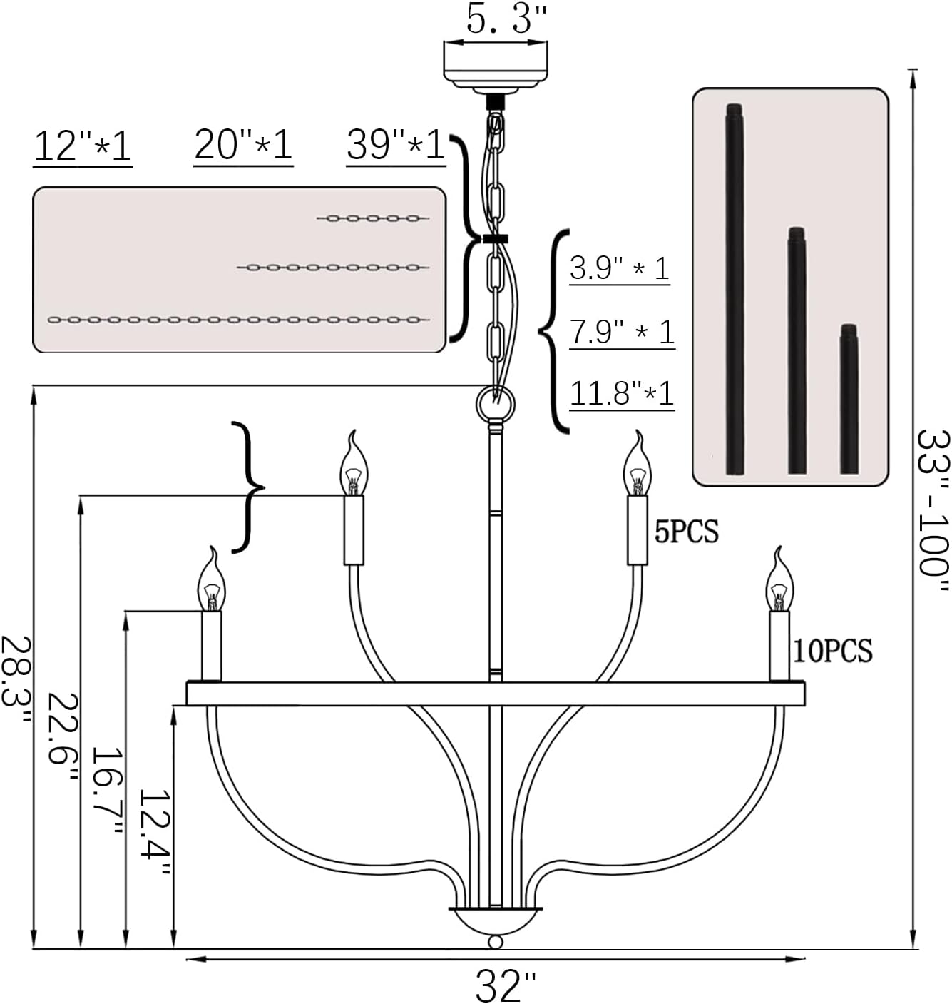 Iron Chandelier Black Chandelier 15-Light Industrial Iron Candle Chandelier Modern Suspended Farmhouse Chandeliers