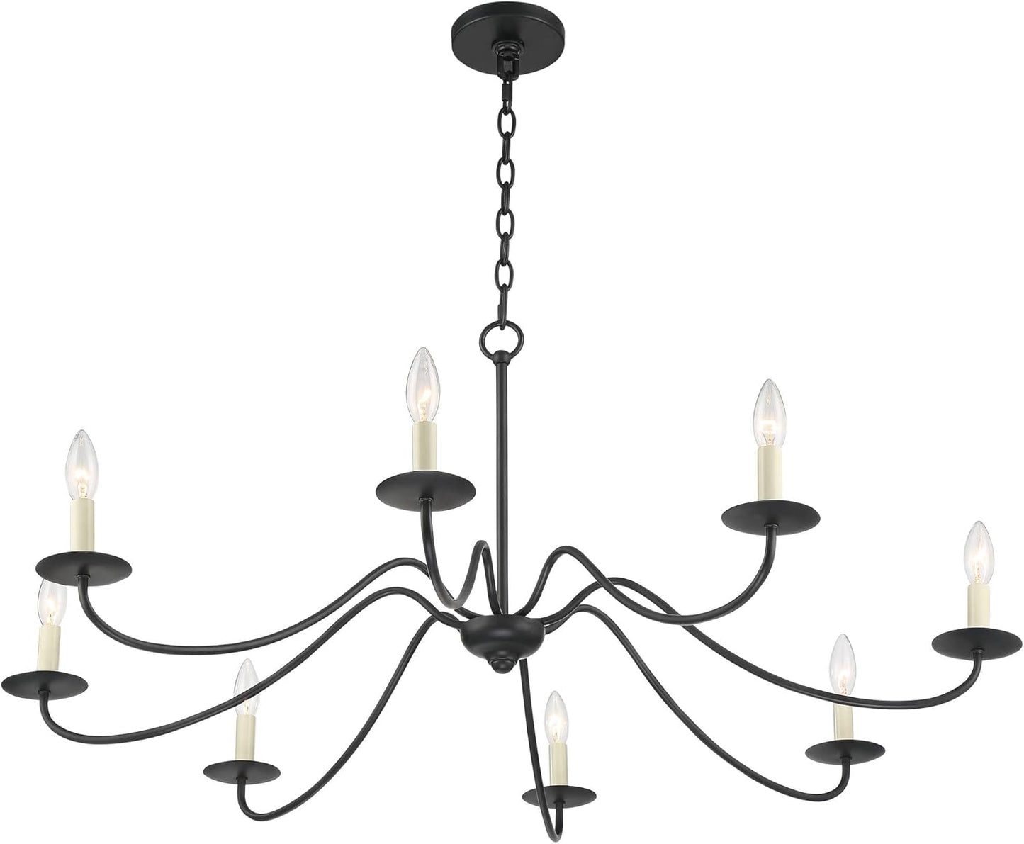 Iron Works Iron Chandelier Marine Iron Chandelier Black Hanging Iron Chandelier Chandelier Lighting Iron Chandelier 42" Wide Farmhouse Rustic Bent Arms 8-Light Fixture for Dining Room Living House Home Foyer Kitchen Island Entryway High Ceilings
