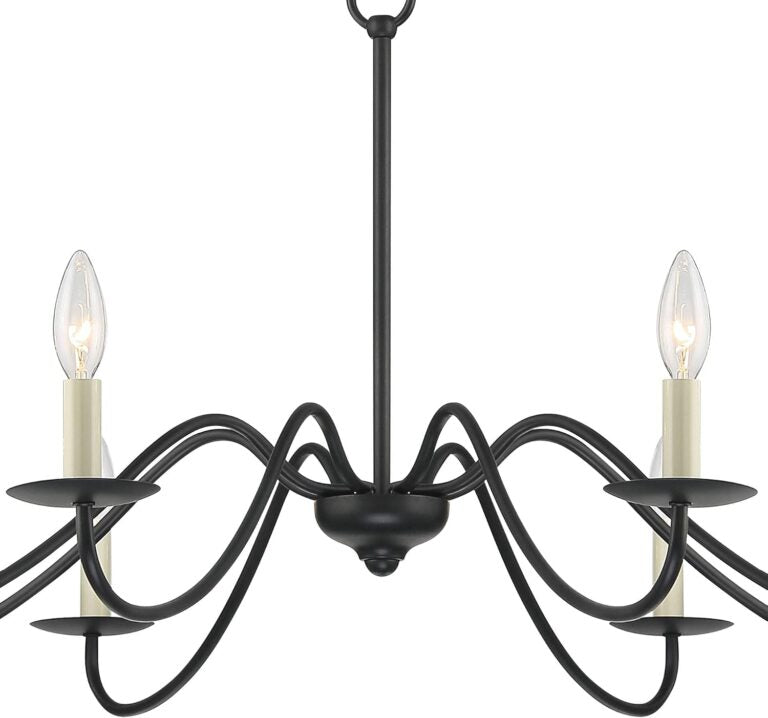 Iron Works Iron Chandelier Marine Iron Chandelier Black Hanging Iron Chandelier Chandelier Lighting Iron Chandelier 42" Wide Farmhouse Rustic Bent Arms 8-Light Fixture for Dining Room Living House Home Foyer Kitchen Island Entryway High Ceilings