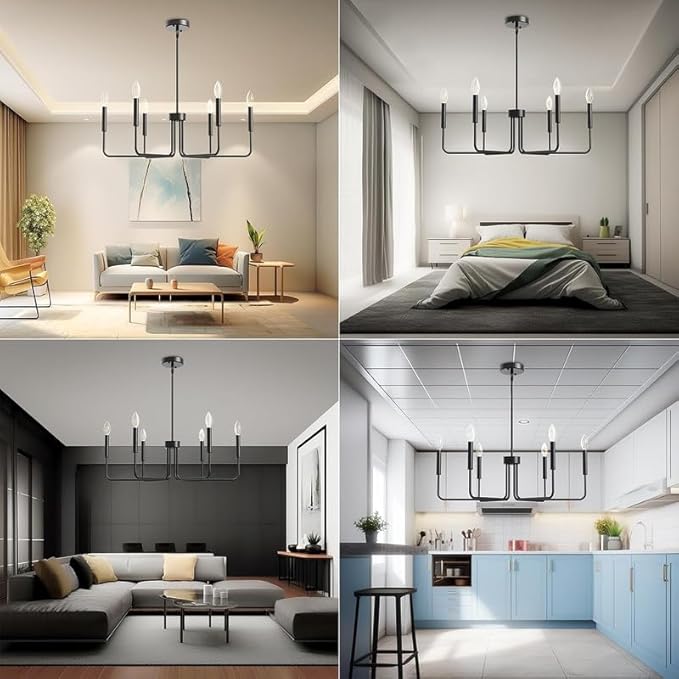 Black Chandelier, 6-Light Metal Modern Farmhouse Chandeliers for Dining Room Light Fixture, Candle Hanging Pendant Light for Kitchen, Living Room