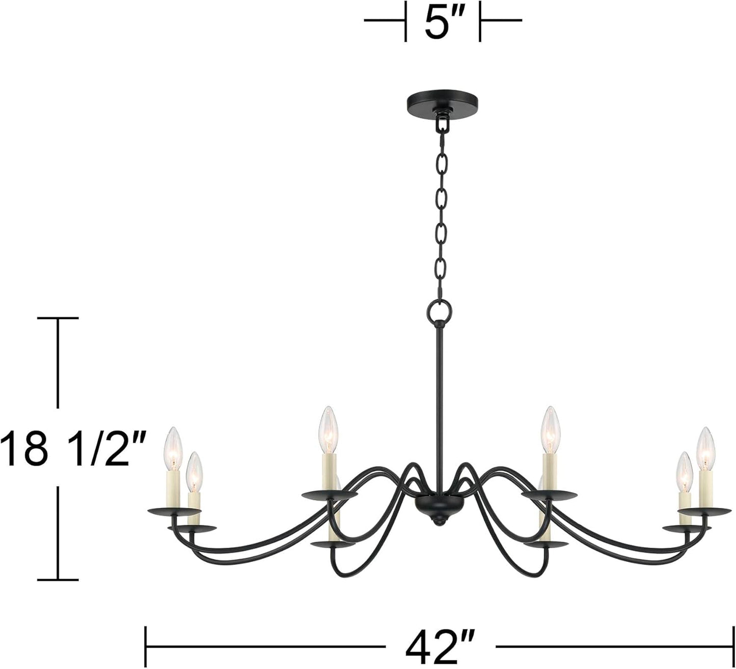 Iron Works Iron Chandelier Marine Iron Chandelier Black Hanging Iron Chandelier Chandelier Lighting Iron Chandelier 42" Wide Farmhouse Rustic Bent Arms 8-Light Fixture for Dining Room Living House Home Foyer Kitchen Island Entryway High Ceilings