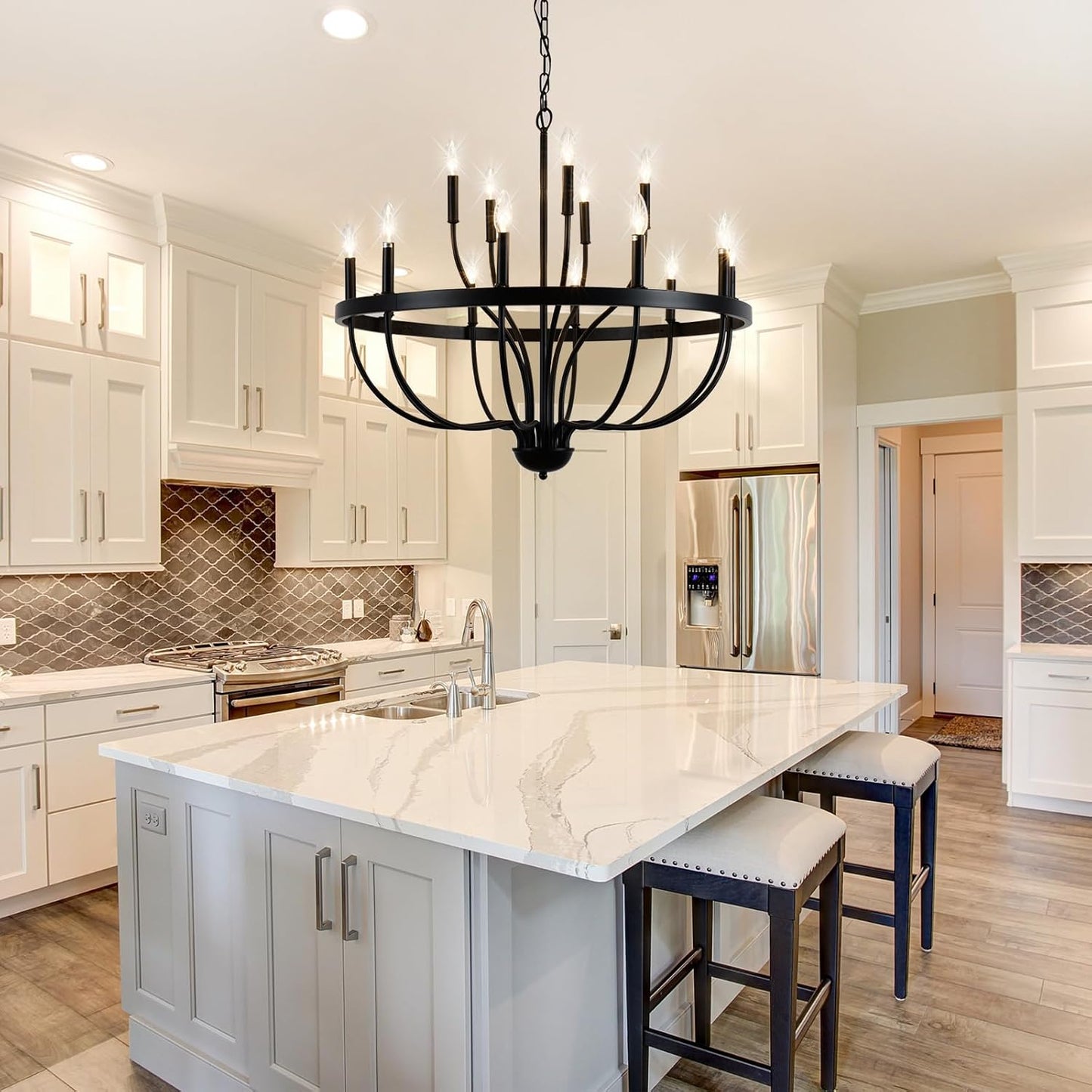 Iron Chandelier Black Chandelier 15-Light Industrial Iron Candle Chandelier Modern Suspended Farmhouse Chandeliers