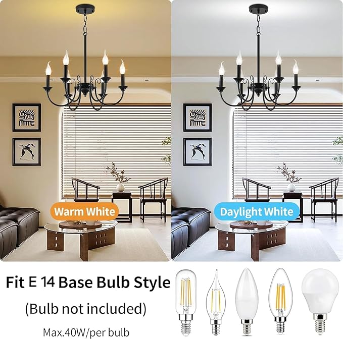 Iron Chandelier, 6-Light Black Iron Chandelier Light Fixture for Dining Room, Rustic Industrial Pendant Ceiling Light Fixture Candle Chandelier for Living Room Kitchen Island