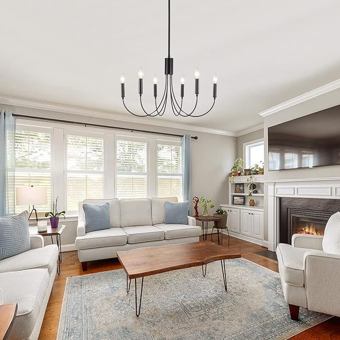 Black Farmhouse Chandelier 4 Lights, Vintage Cage Chandeliers E12 Base Ceiling Light Fixtures Semi Flush Mount Lantern Pendant Light for Dining Room Entryway Hallway Foyer Kitchen