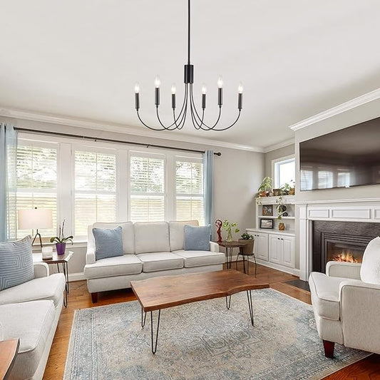 Black Farmhouse Chandelier 4 Lights, Vintage Cage Chandeliers E12 Base Ceiling Light Fixtures Semi Flush Mount Lantern Pendant Light for Dining Room Entryway Hallway Foyer Kitchen