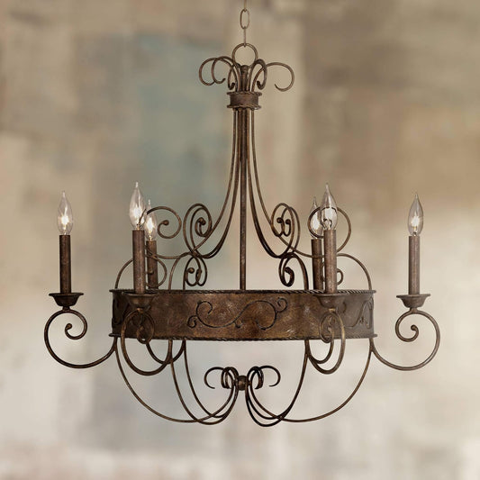 Rust Iron Chandelier Bronze Iron Chandelier Candelabra Chandelier Iron Chandelier Lighting Iron Chandelier 30" Wide Rustic Farmhouse Industrial 6-Light Fixture for Dining Iron Chandelier Room Iron Chandelier House Foyer Iron