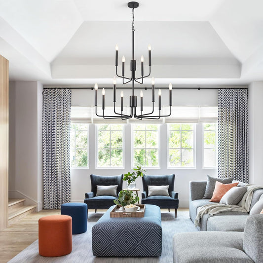 Chandelier 15-Light Industrial Iron Candle Chandelier Modern Suspended Farmhouse Chandeliers Pendant Light Fixtures for Dining Room Bedroom Living Room Kitchen Island Foyer E12 Bulb