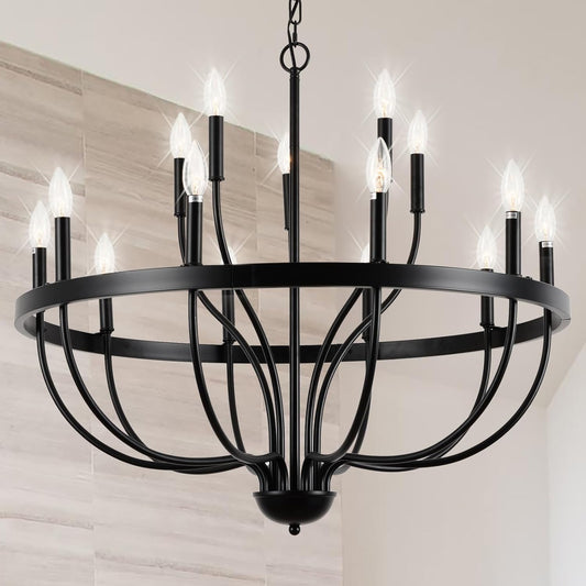 Iron Chandelier Black Chandelier 15-Light Industrial Iron Candle Chandelier Modern Suspended Farmhouse Chandeliers