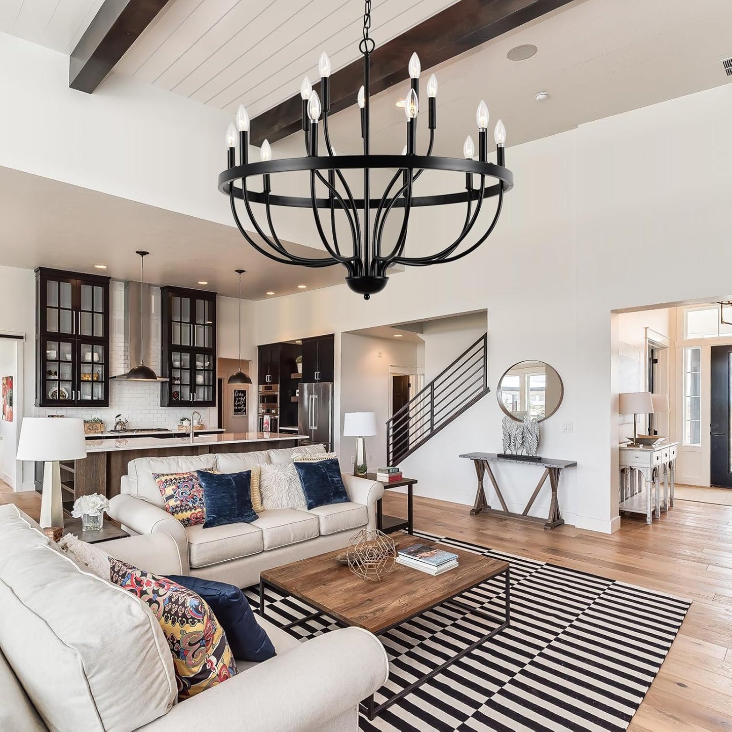 Iron Chandelier Black Chandelier 15-Light Industrial Iron Candle Chandelier Modern Suspended Farmhouse Chandeliers