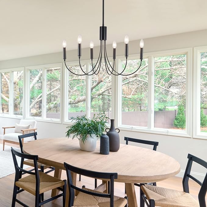 Black Farmhouse Chandelier 4 Lights, Vintage Cage Chandeliers E12 Base Ceiling Light Fixtures Semi Flush Mount Lantern Pendant Light for Dining Room Entryway Hallway Foyer Kitchen