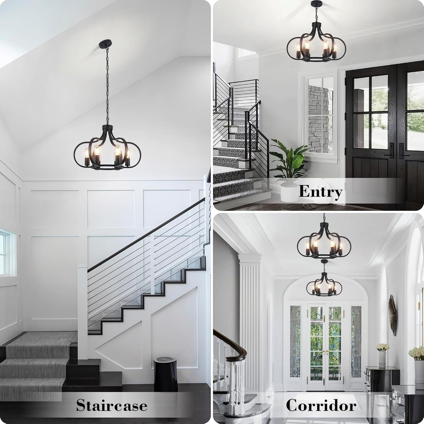 6 Lights Black Farmhouse Chandelier, Vintage Round Pendant Light Fixture, Height Adjustable Hanging Light Ceiling Light Chandelier for Dining Room Kitchen Island Foyer Hallway