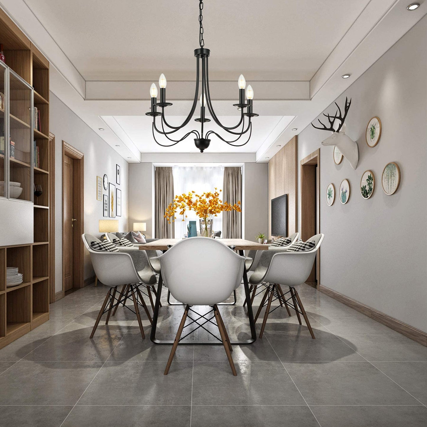 Iron Chandelier | Black Farmhouse Chandelier Rustic French Country Chandelier 5-Light Metal Candle Chandelier Light Fixture for Dining,Living Room,Foyer,Bedroom,Kitchen Island 23.6 Inches