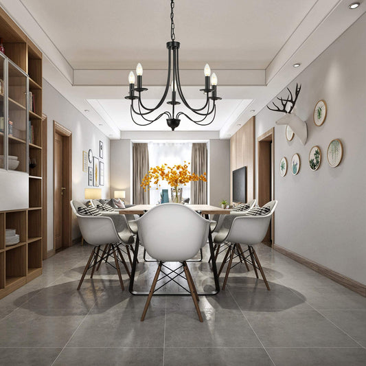 Iron Chandelier | Black Farmhouse Chandelier Rustic French Country Chandelier 5-Light Metal Candle Chandelier Light Fixture for Dining,Living Room,Foyer,Bedroom,Kitchen Island 23.6 Inches