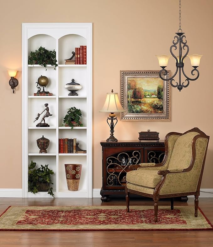 Rustic Traditional Pendant | Wrought Iron Chandelier Ceiling Light Fixture Dining Room Over Table Kitchen Island Foyer Scroll Hanging Three Light Brown Weathered Patina Finish