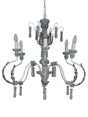 Iron chandeliers | Style Distressed Grey Wood and Wrought Iron 6 Light Chandelier
